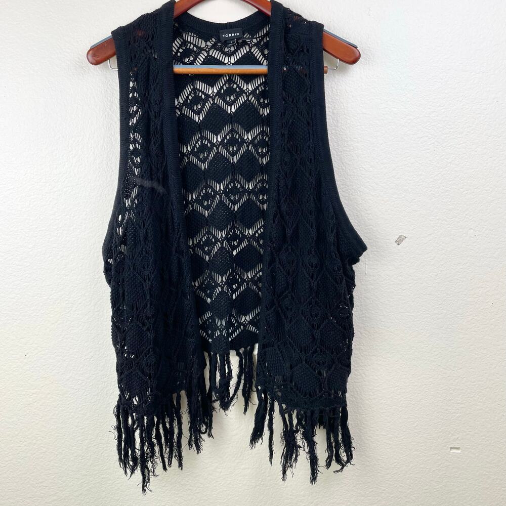 Kimono‎ Cover Up M Crochet Open Knit Fringe Whimsigoth Fairy Grunge Festival